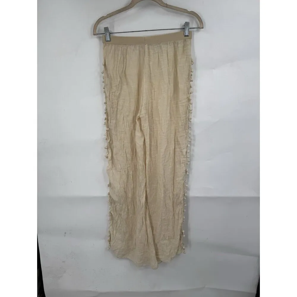 Wide Leg Flowy Pants Women Small Cream Open Side Slit Leg Festival Preppy Retro‎ - Image 2