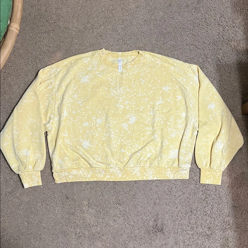 Daily Practice Oh So Good Tie Dye Pullover Oversized Crop Crewneck Sweatshirt 1X Yellow - Image 3