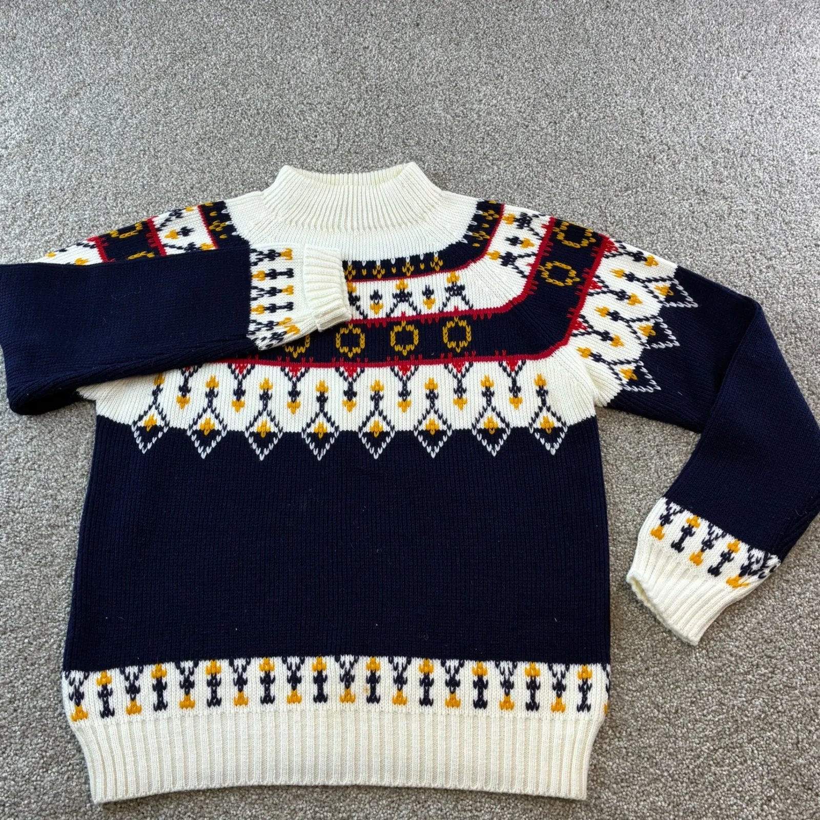 Vintage JC Penney Acrylic Fair Isle Mock Neck Sweater Womens‎ Size M 80's Retro Blue Size M - Image 7