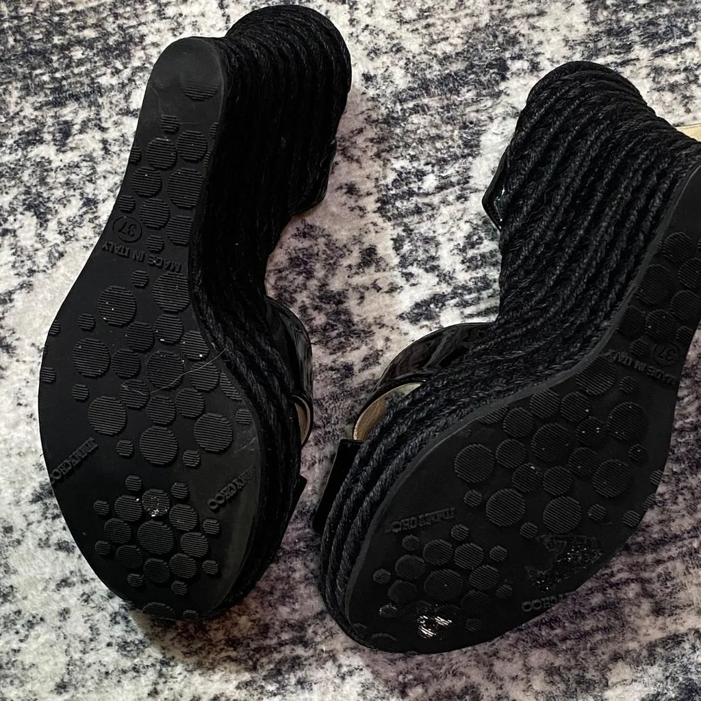 Jimmy Choo Black Patent Espadrille Wedge Sandals Size EU 37 WUS 6.5 - Image 3