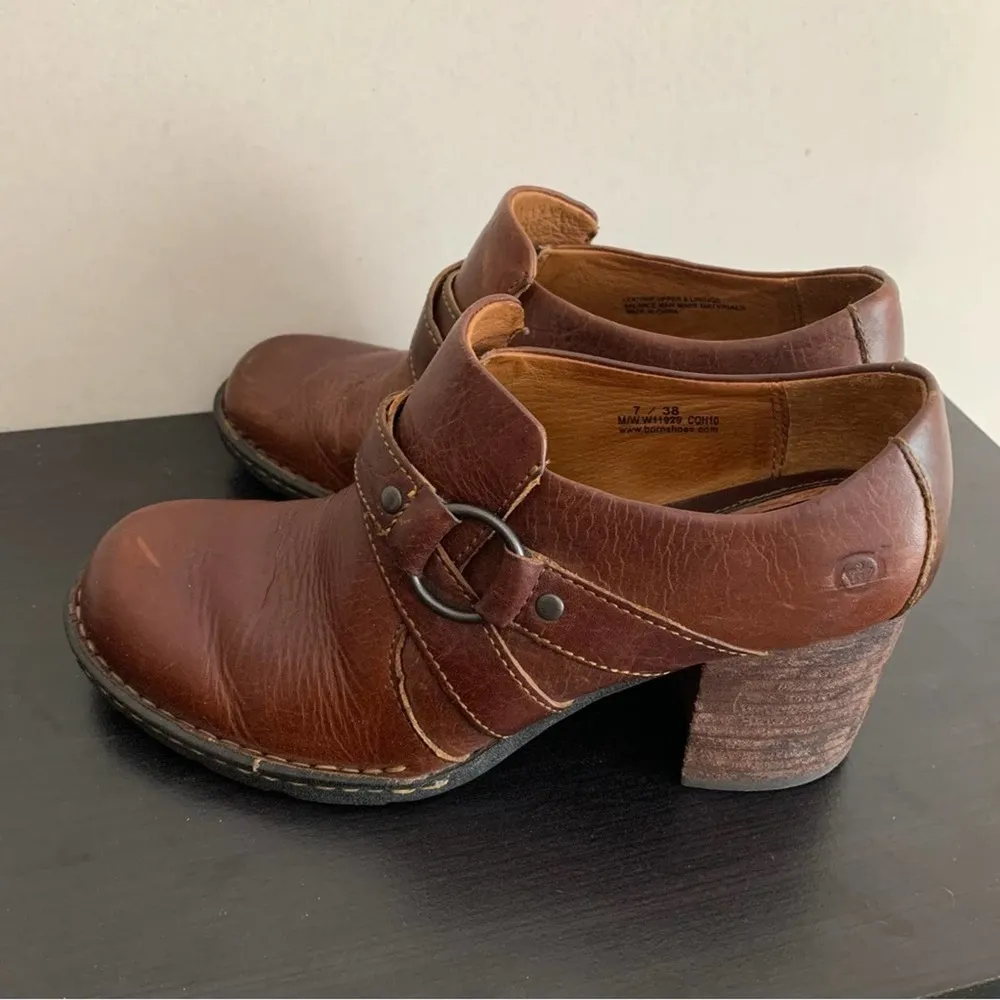 Born Leather Brown Chunky Stacked Harness Heels Size 7 - Image 62