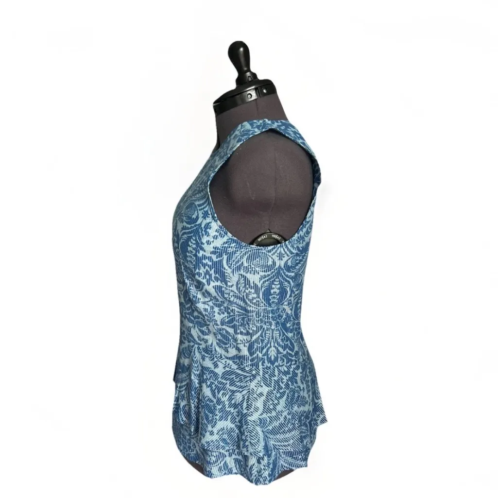 MICHAEL Michael KORS NWT Navy&Blue Damask Metallic Top Sleeveless Peplum Size M - Image 3