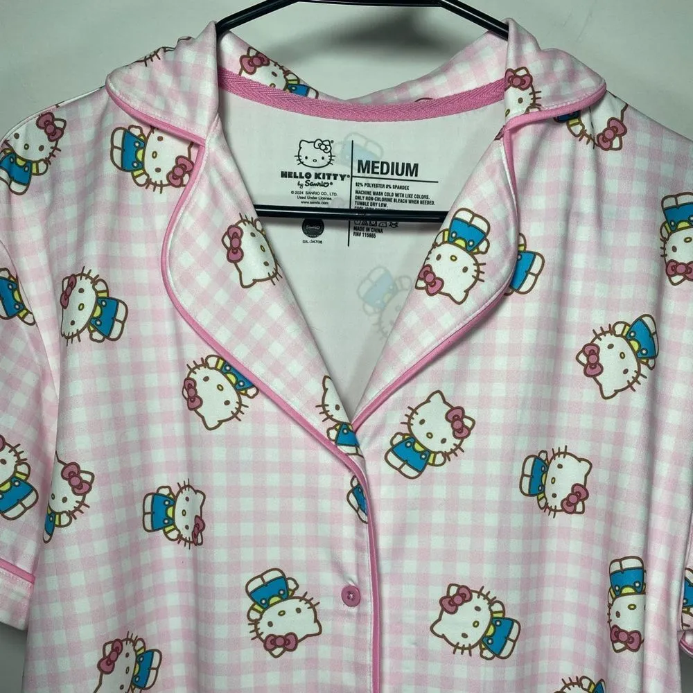 Hello Kitty | Checkered  Print Button Down Pajama Top Medium - Image 3