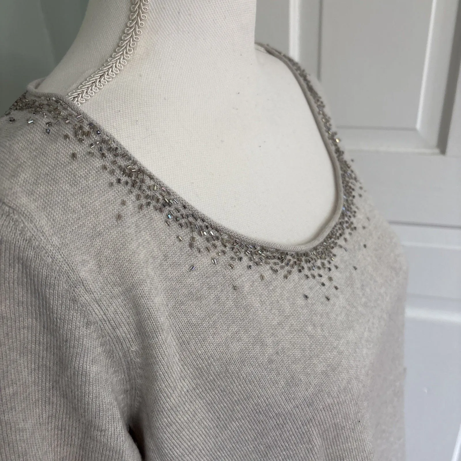 Eileen Fisher Beaded Merino Wool Tunic Sweater Dress Medium Scoop Neck Gray - Image 2