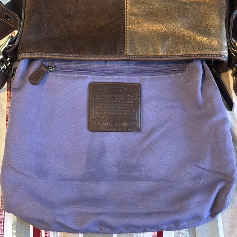 Coach  Leather Suede Patchwork Brown Duffel Crossbody Bag - Image 12