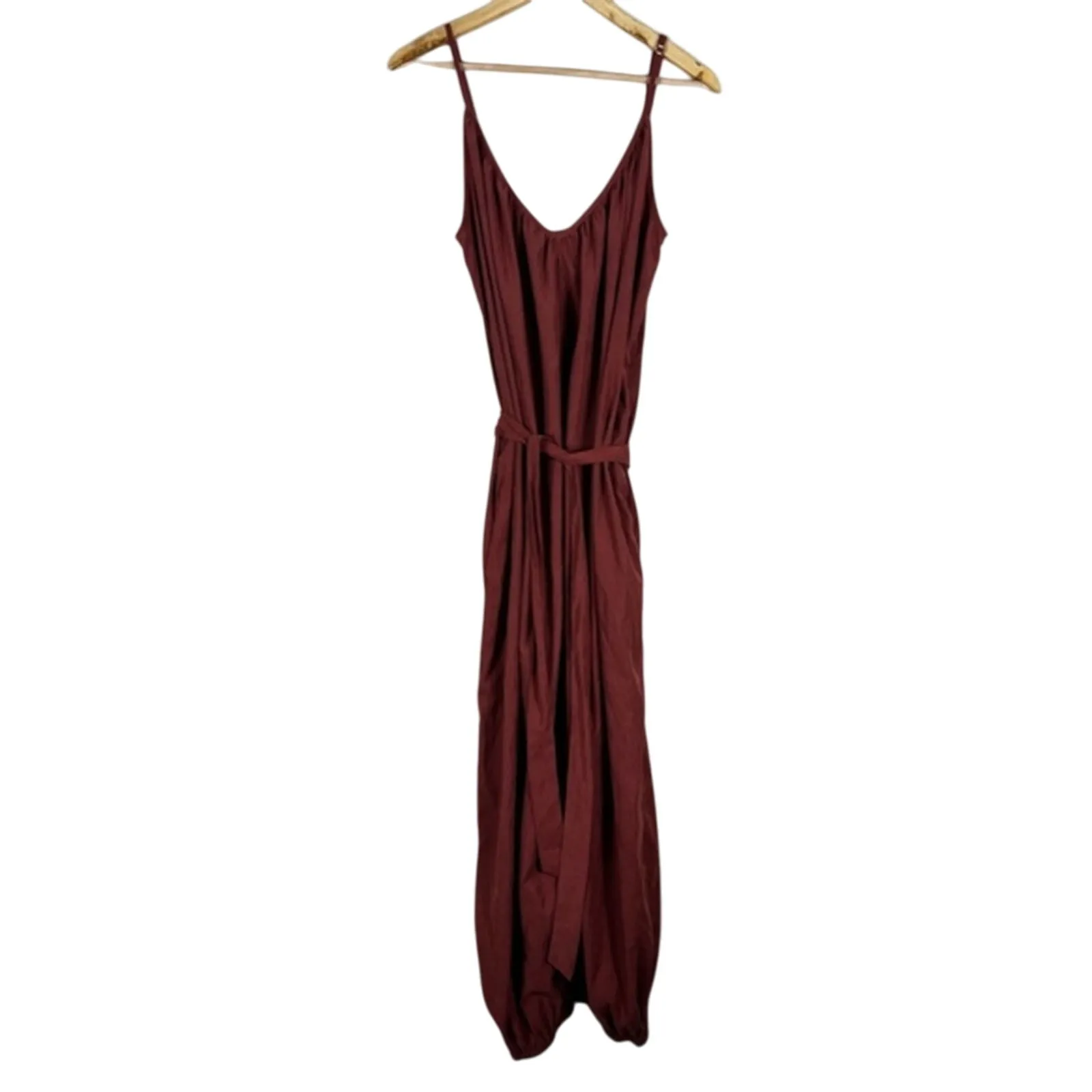 Storia Jumpsuit Womens L Rust Belted Baggy Sleeveless V-Neck Boho Indie Hippie - Image 3