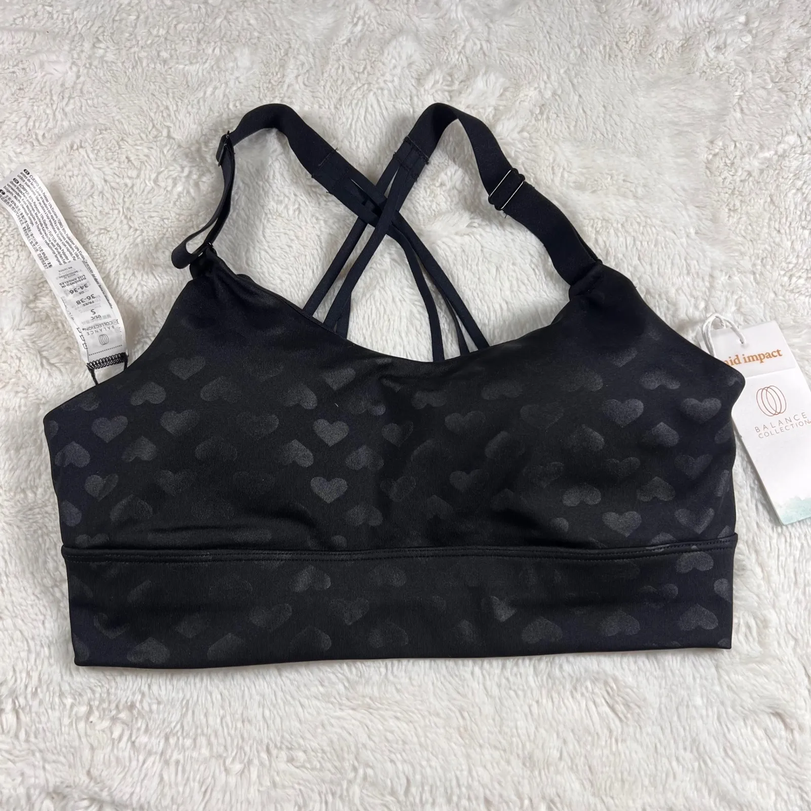 Balance Collection  Women's Black Heart Emboss Mid Impact Sports Bra Small NWT - Image 2