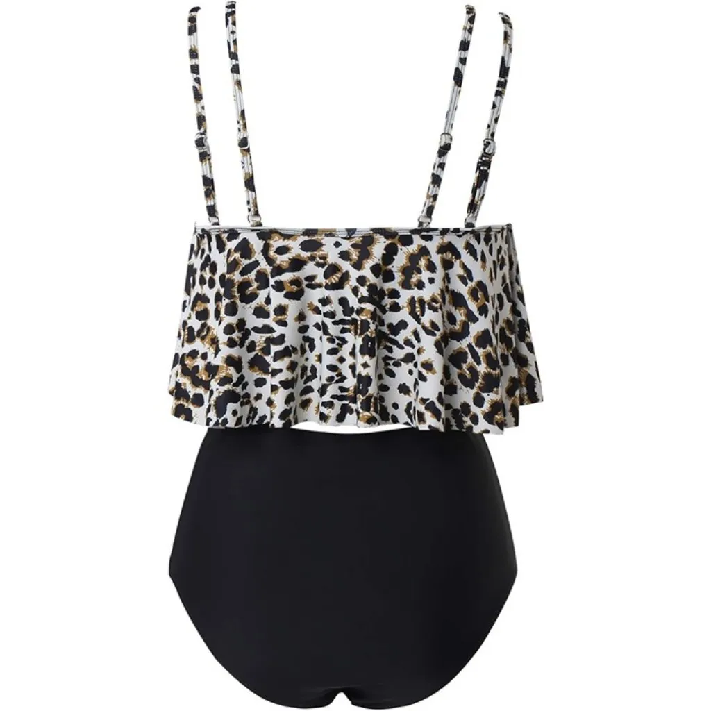 Leopard Palm Leaf Wide Strap High Cut Bikini Slimming Two Piece Swimsuit X-Large - Image 6