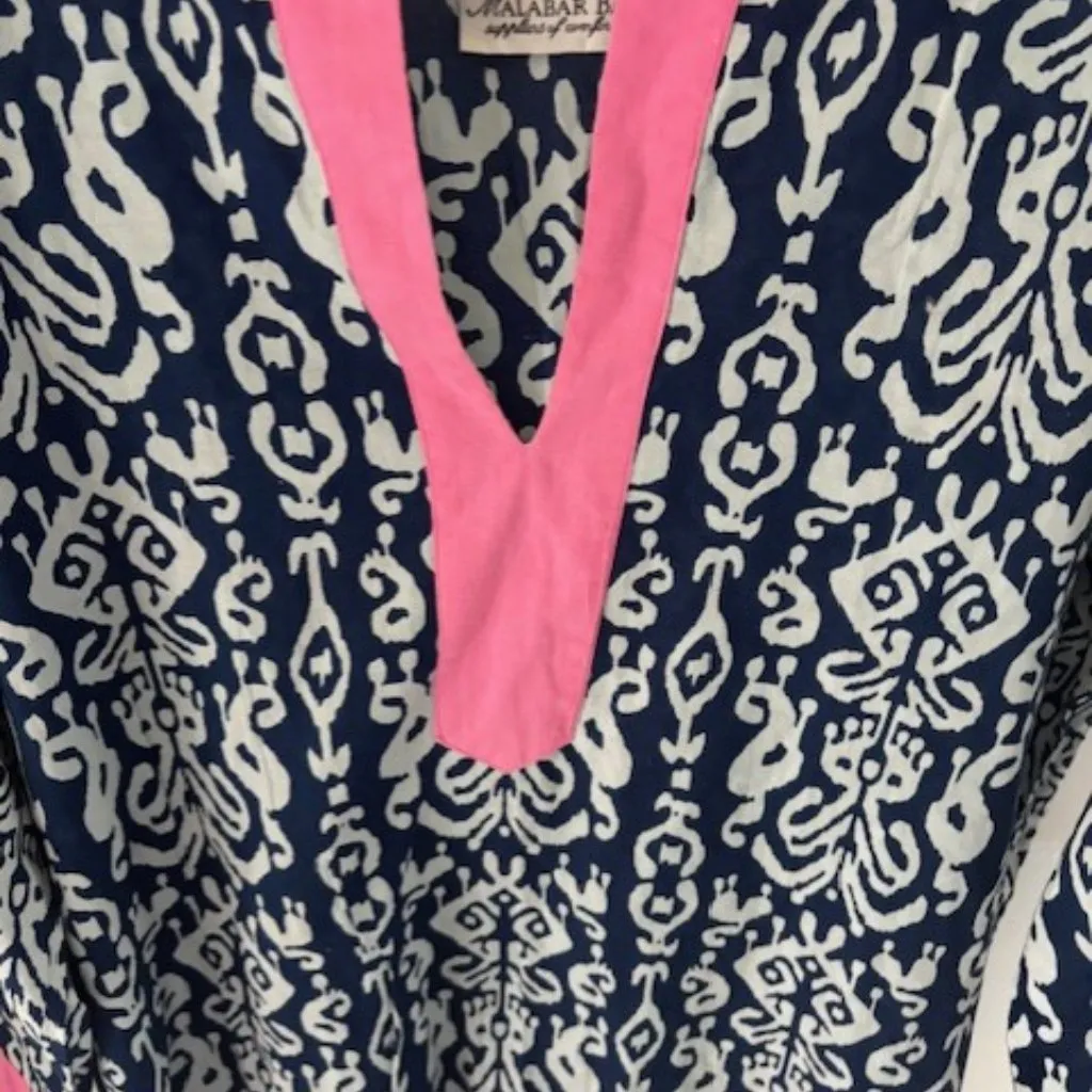 Malabar Bay Organic Cotton Cover Up Dress Navy Blue Pink White V Neck Women's XL - Image 3
