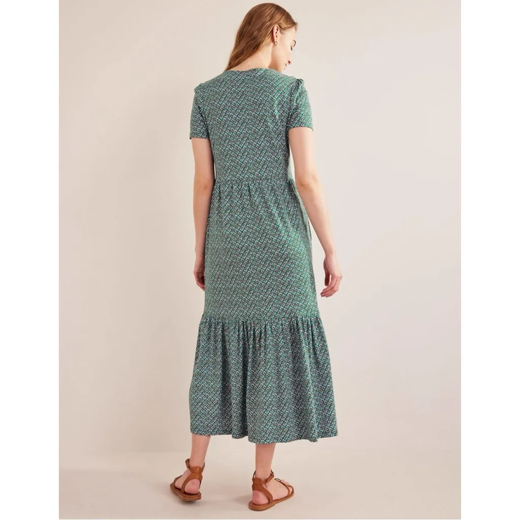 Boden Emma Tiered Jersey Midi Maxi Dress
Bottle Green Bloom Bud Size 14 Floral - Image 6