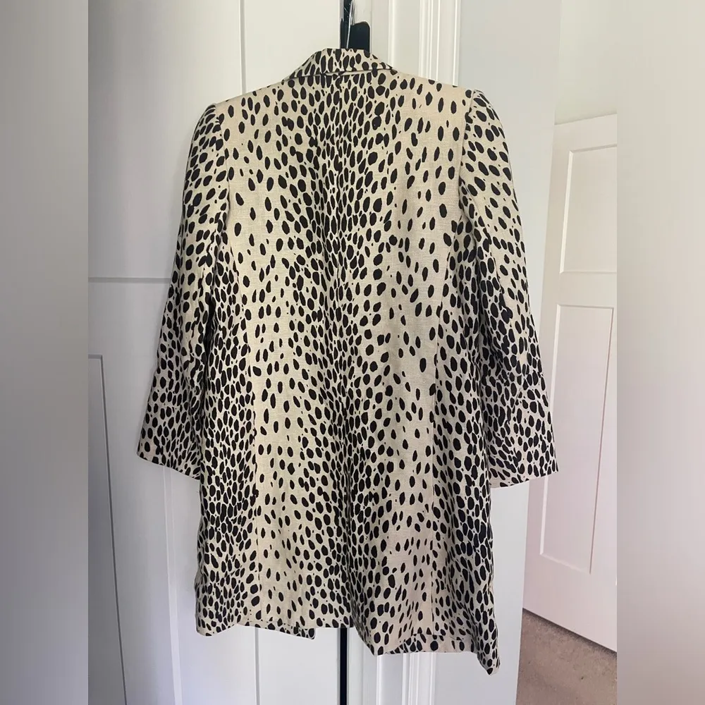 Emerson Fry Wingtip Leopard Linen Jacket Long Coat Black Size 2 - Image 4