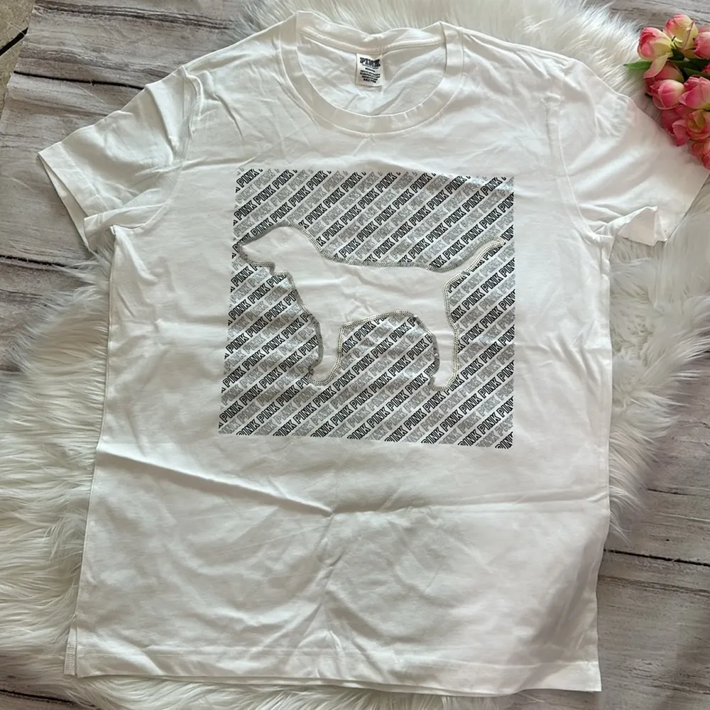 Pink By Victoria’s Secret Sparkle Signature Dog Crew Neck Tees Size Medium - Image 4