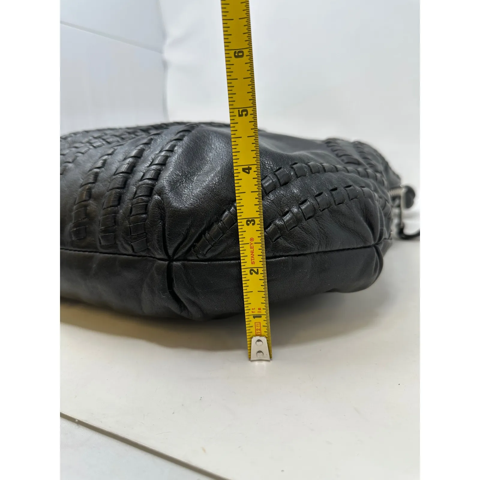 Kenar Whip Stitch Braded Strap Leather Shoulder Bag Black - Image 14