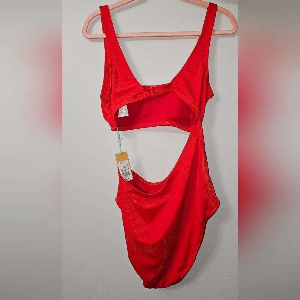 Ribbed Side Cut Out Medium Coverage One Piece Swimsuit - Kona Sol Lively Red - Image 2