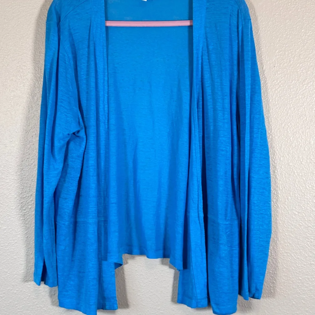 J Jill Blue Linen Open Front Cardigan Sweater Womens XL Breathable Beachy Casual - Image 6