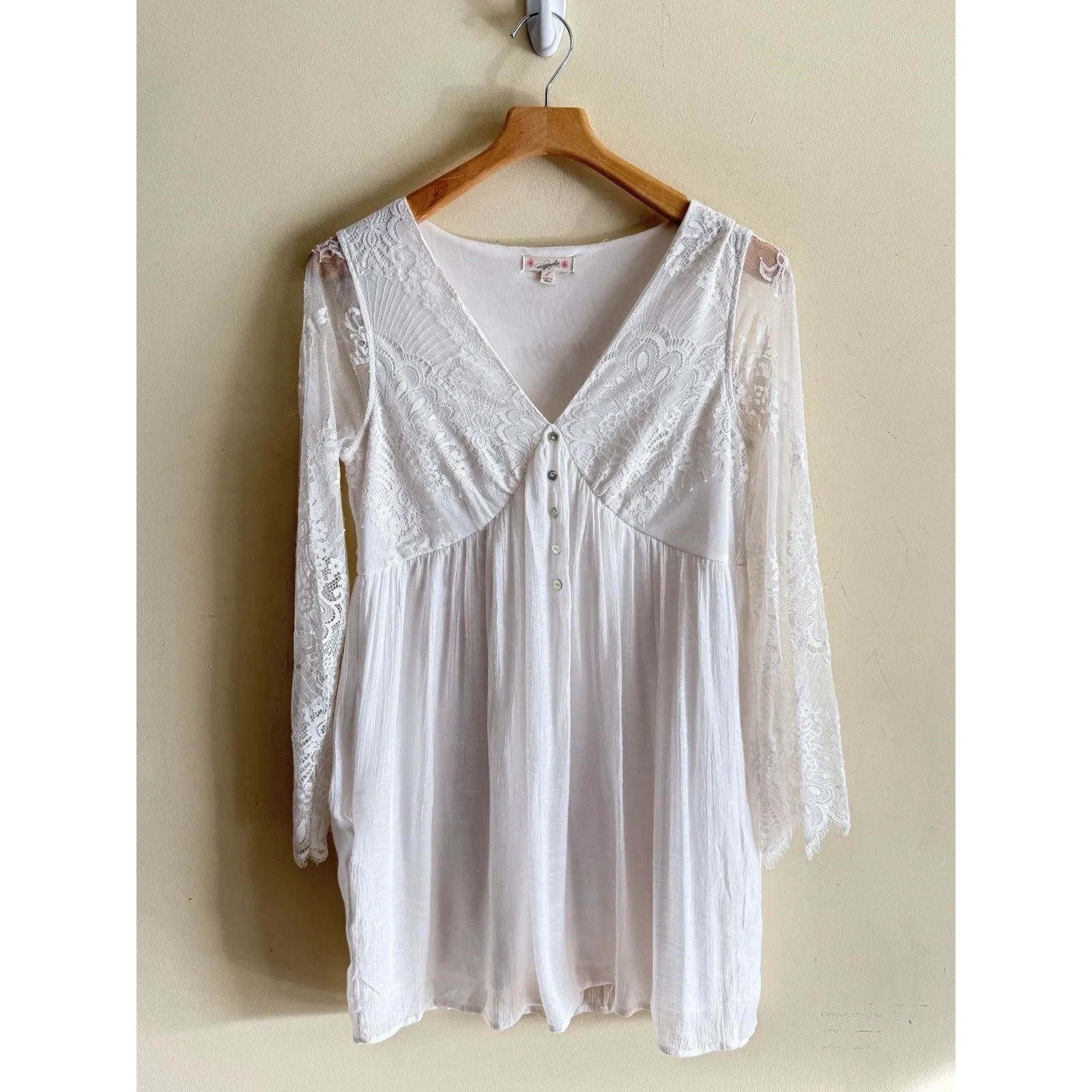 Magnolia Boutique Sz L White Lace Mini Babydoll Dress Cottagecore Romantic Size L - Image 2