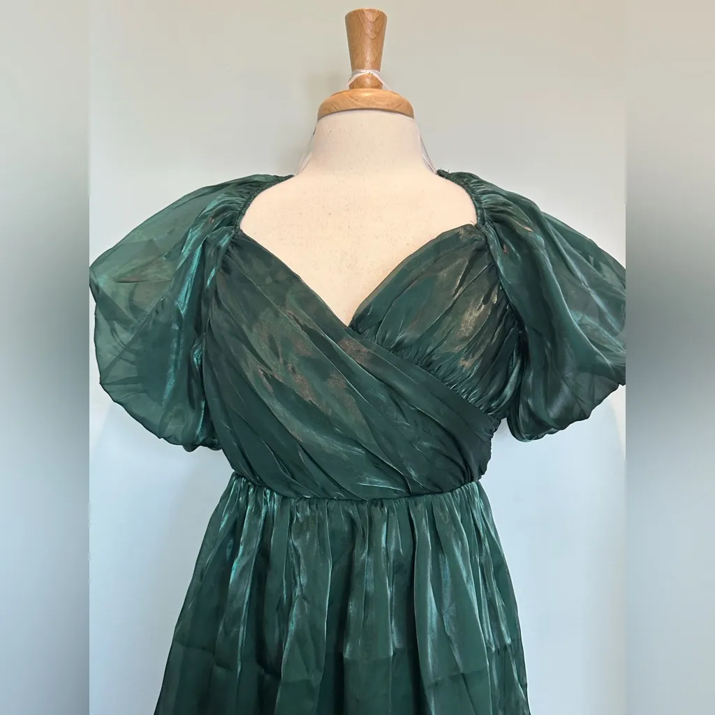 LuLu’s Remarkable Sensation Emerald Green Puff Sleeve Tiered Midi Dress Size L Size L - Image 5