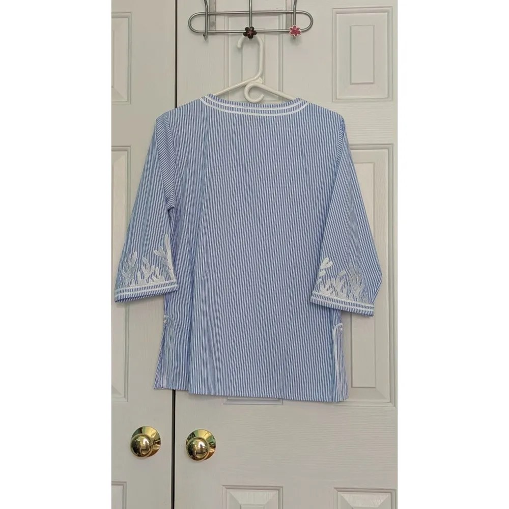 Women's Gretchen Scott Striped Tunic Top Size M Blue White - Image 2