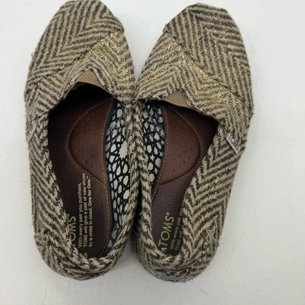 Toms Brown Fabric Knit Flat Casual Slip On Low Round Toe Shoes Women Size 7.5 - Image 4