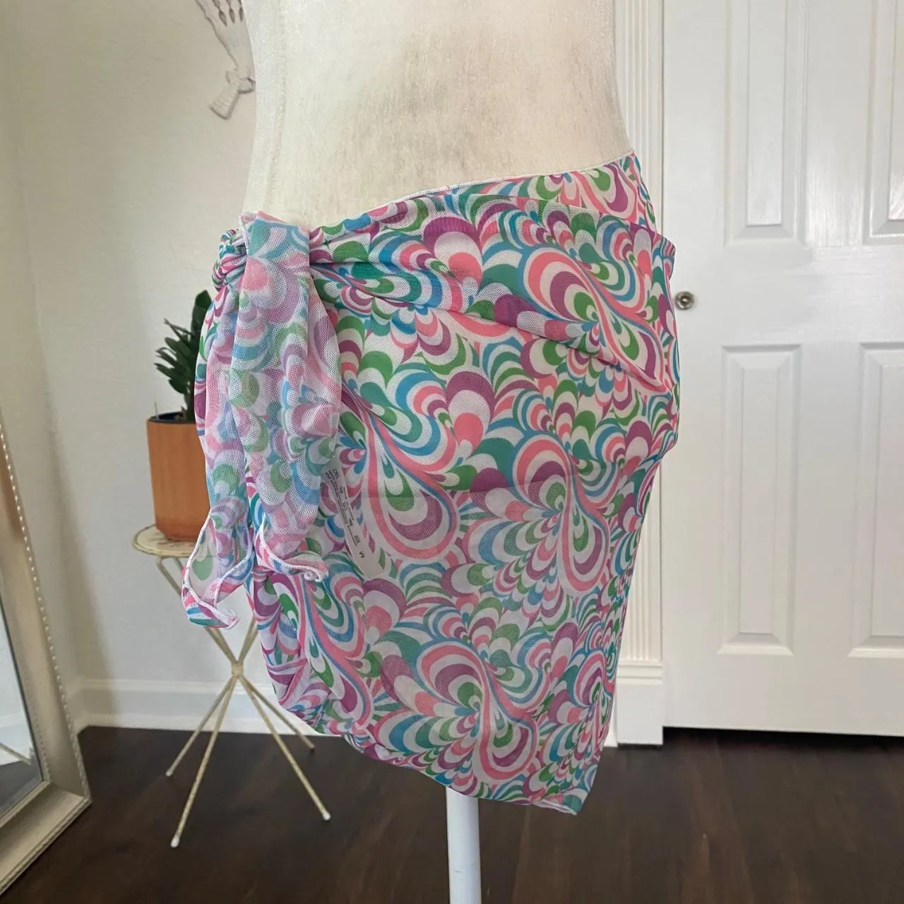 Y2K Mini Scarf Handkerchief Wrap Skirt Purple Pink 70s Style M Size M - Image 3