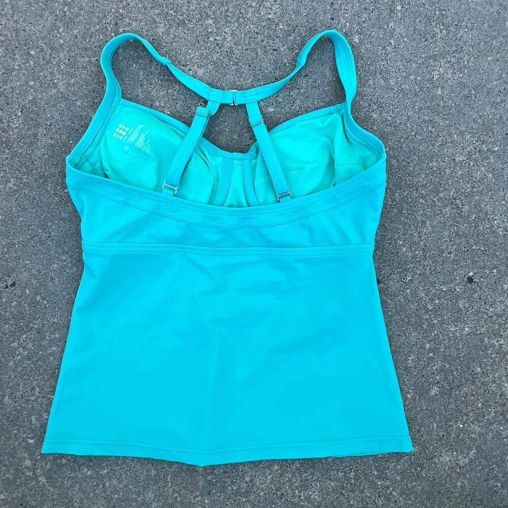 Title Nine 32DD turquoise halter ruched bust convertible tankini swim top - Image 2