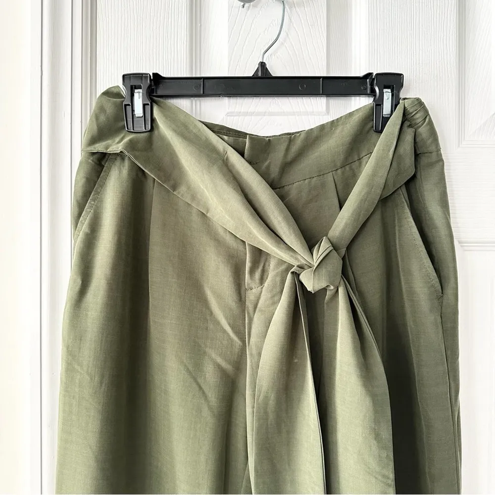 Anthropologie  Coquille Olive Green Soft Paperbag Tie Waist Casual Jogger Pants 8 - Image 2