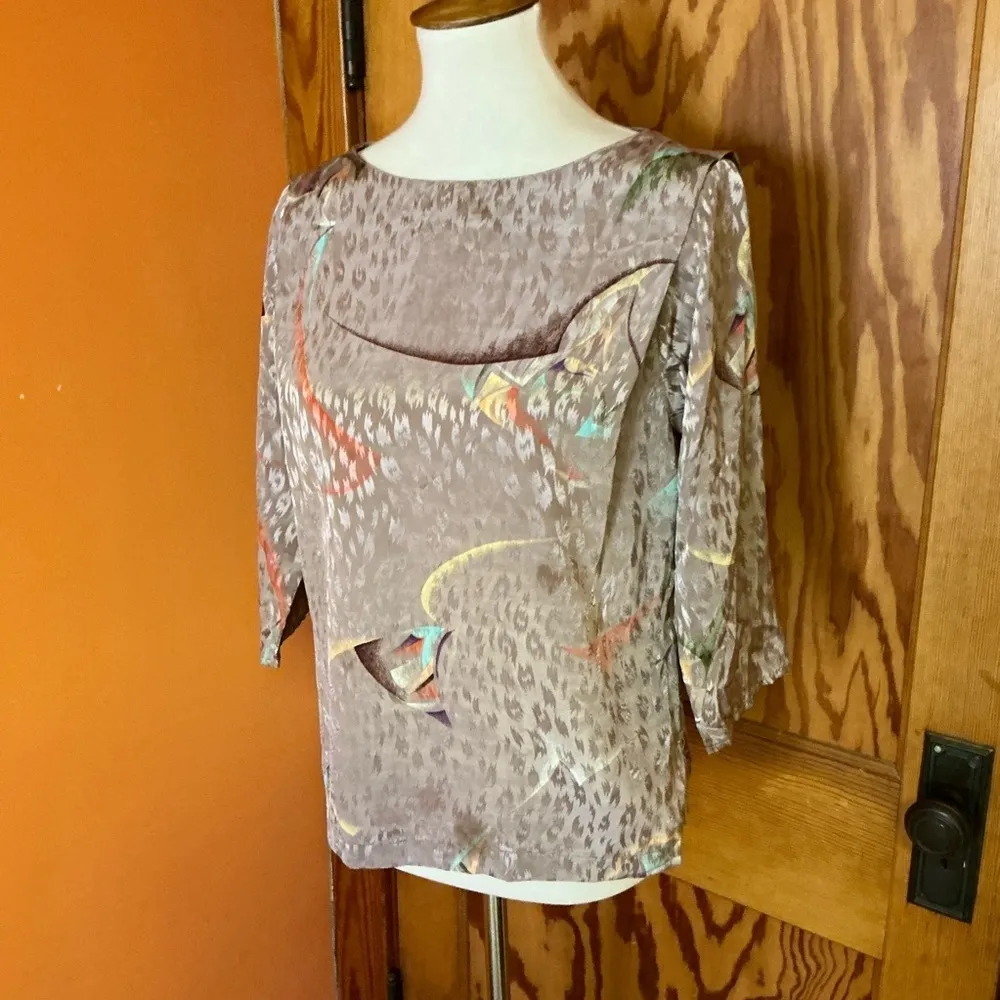 Vintage 80s dressy colorful leopard blouse Size 4 - Image 7