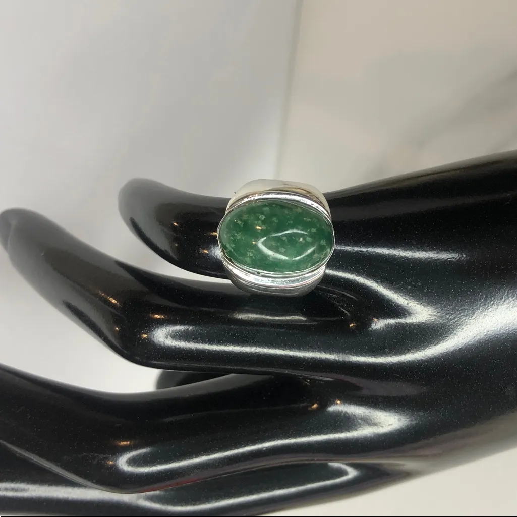 TAXCO Sterling Silver Ring with Green Aventurine Oval Cabochon Gemstone Sz 5 - Image 10