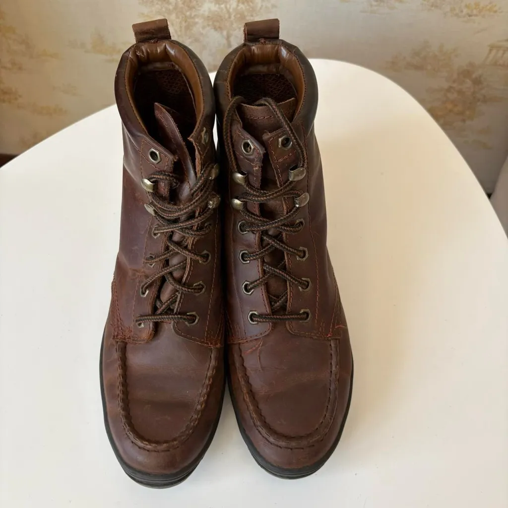 Vintage Oak Meadow brown leather moc toe outdoor lace up boots size 8M US - Image 5