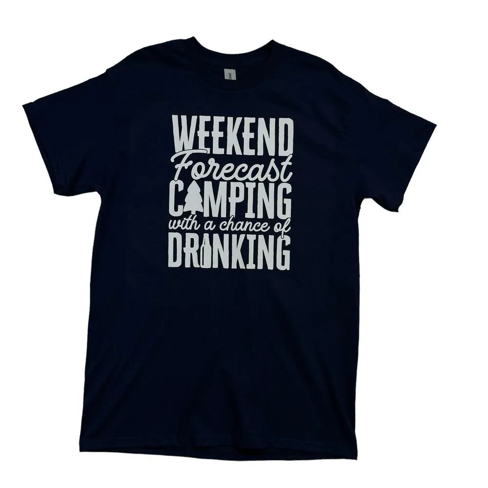 Weekend Forecast Camping With a Chance of Drinking Large T-Shirt Navy Blue - Image 2