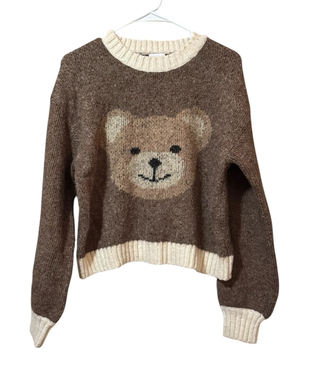Anthropologie Luna Ivy Teddy Bear Long Sleeve Pullover Sweater Size Small Preppy Brown - Image 1