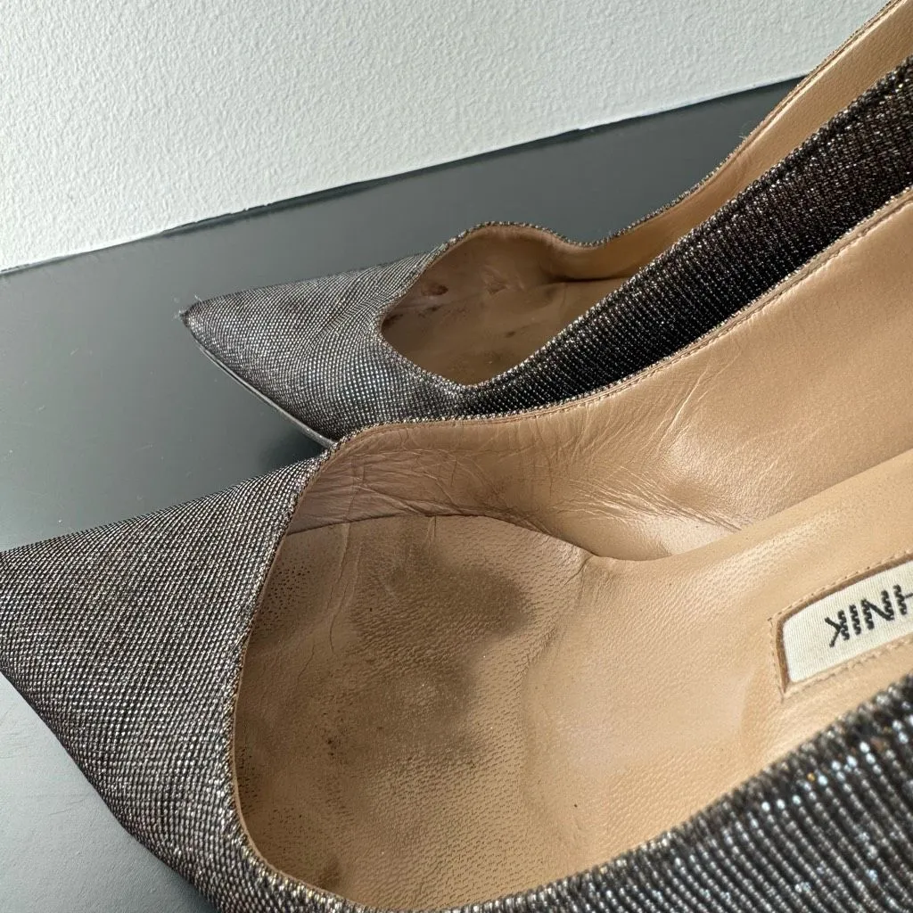 Manolo Blahnik Lurex Glitter Gold Metallic Pointed Kitten Heel Size 40 9.5 Party - Image 12