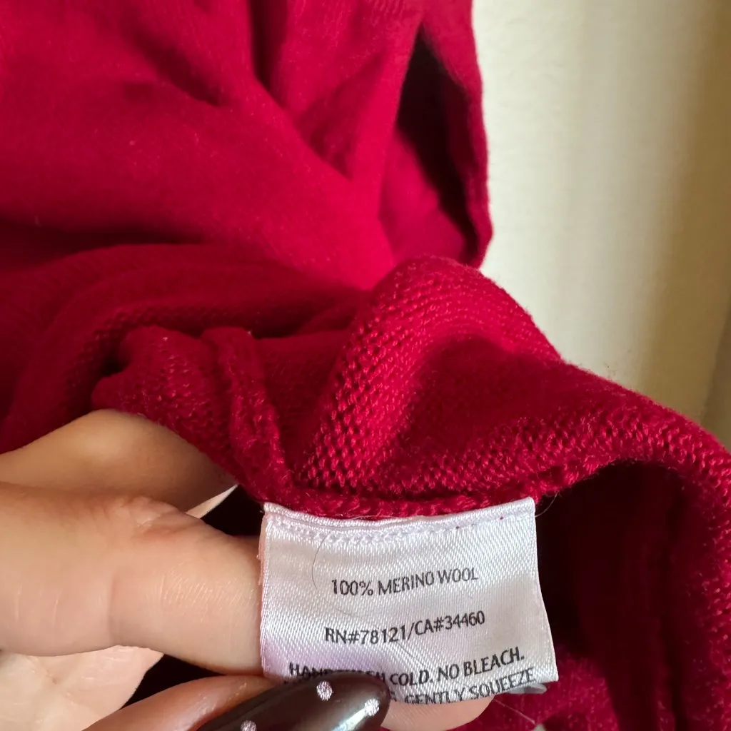 Eileen Fisher Merino Wool V-Neck Sweater Sz Large Dark Red Loose Fit - Image 5