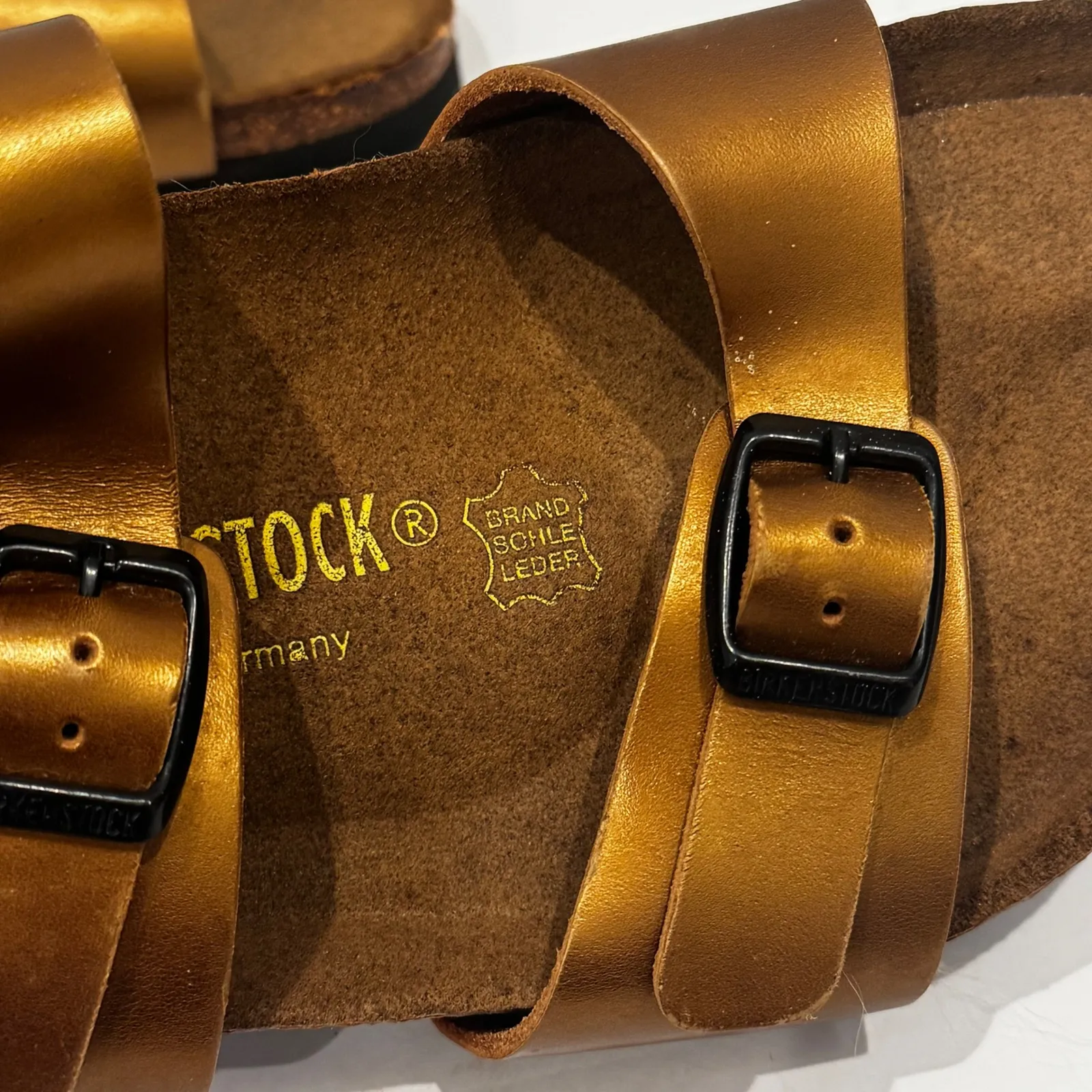 Birkenstock Arizona Two Strap Sandals Metallic Bronze Cork Footbed Women Size 39 - Image 8