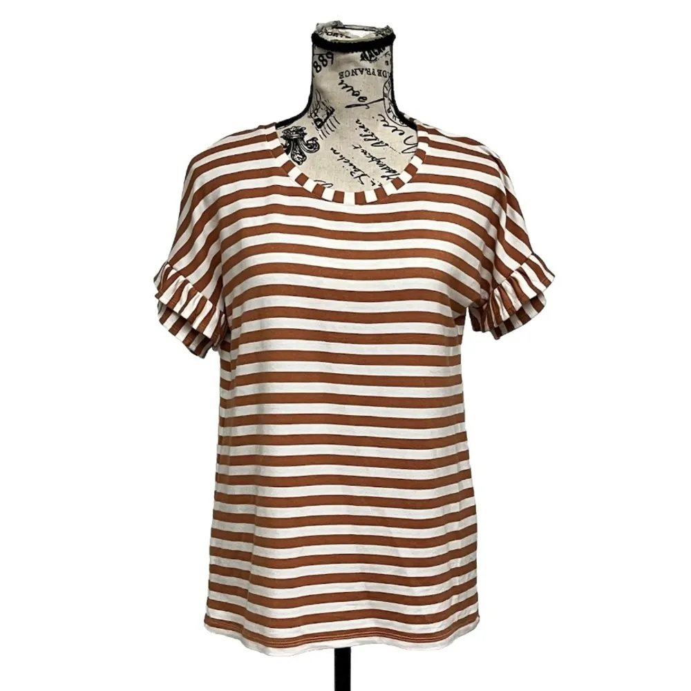 Jane & Delancey Striped Ruffle Sleeve Top Women’s S – Nautical Preppy Coastal - Image 2