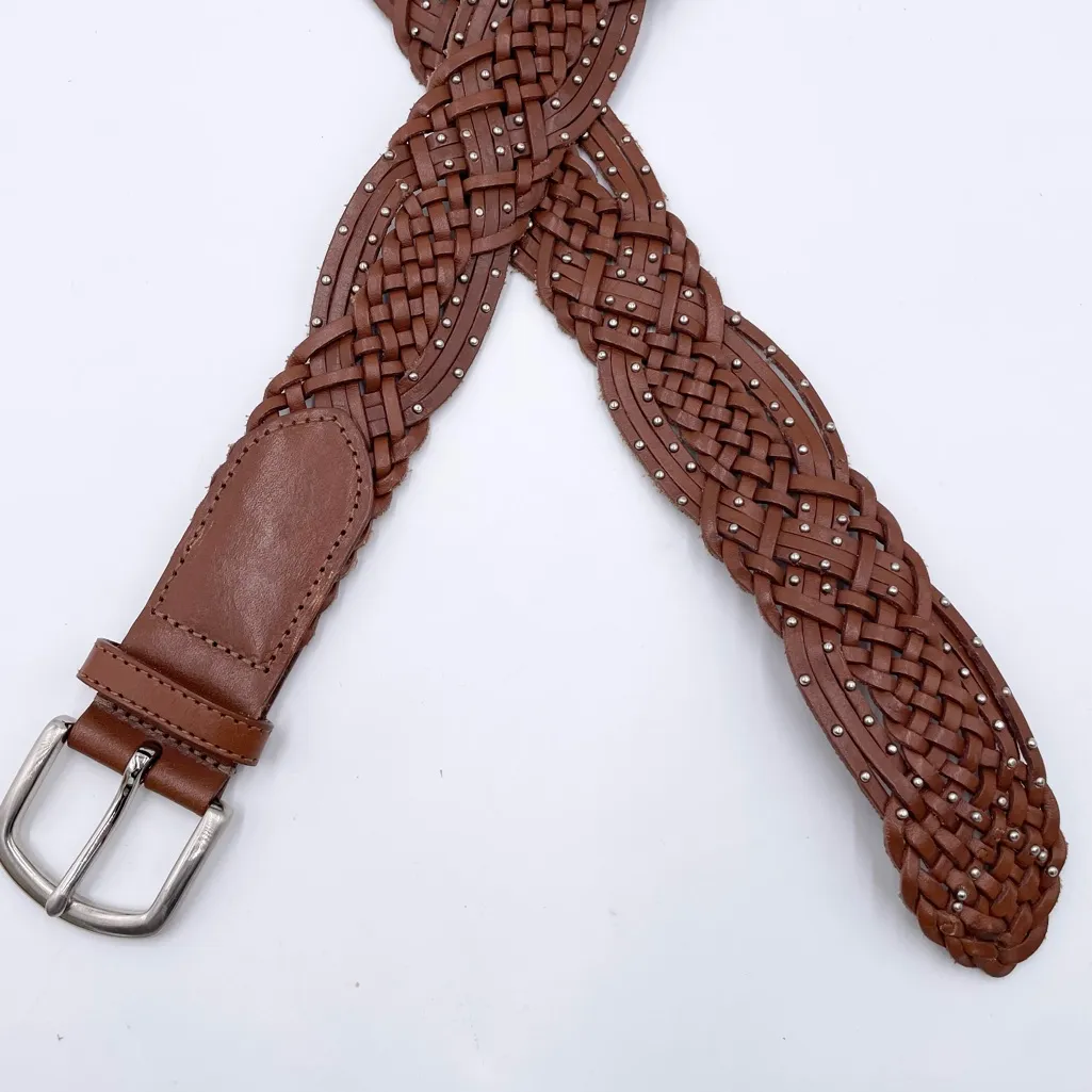 Vintage Talbots Woven Genuine Leather Studded Belt Size Small Bohemian Argentina - Image 8