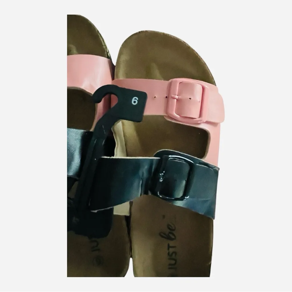 NWT Woman’s Just Be Dual-Tone Sandals in Black and Pink With Adjustable Buckles - Image 2