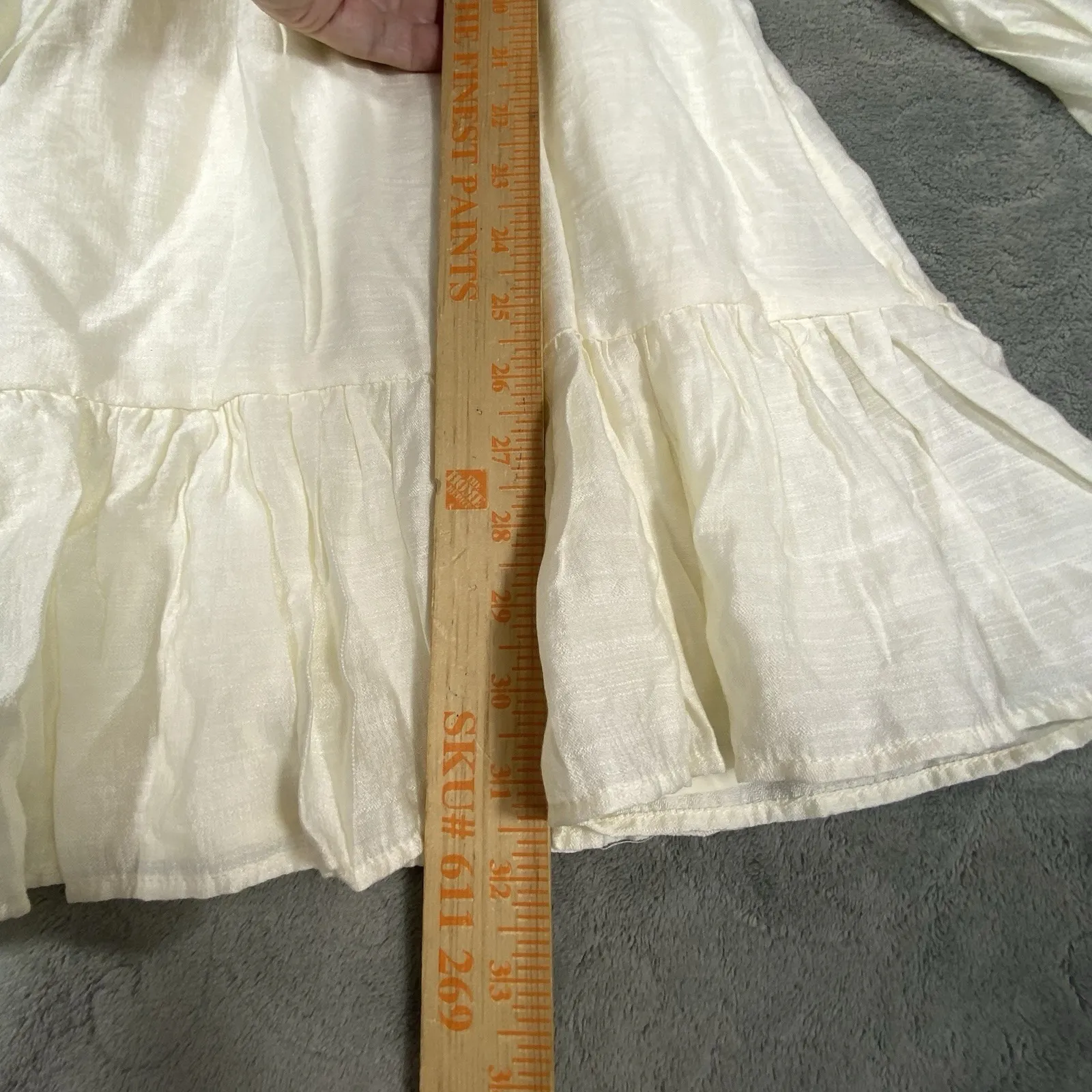 Windsor Flirty Babydoll Dress SmalI Ivory Square Neck Sexy Tiered Ruffle Hem NWT - Image 8