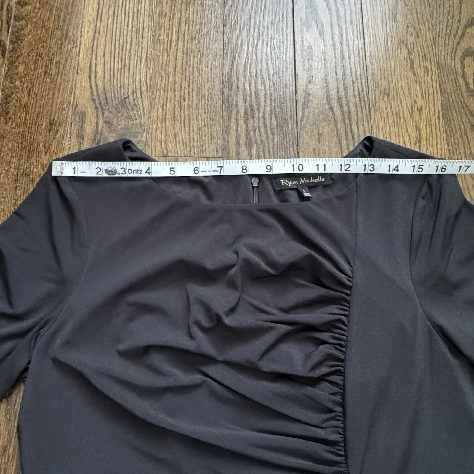 Ryan Michelle Womens Size L Black Draped Fitted Classic Elegant Dinner Dress‎ Size L - Image 6