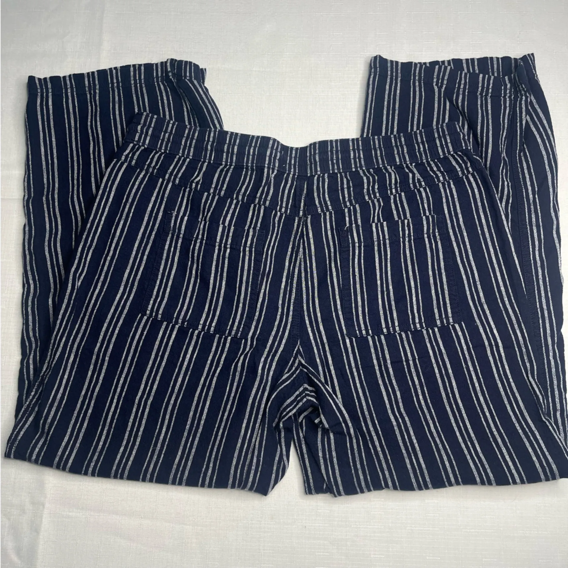 Sonoma Navy Blue and White Striped Linen-Blend Wide Leg Pants (Large) - Image 6
