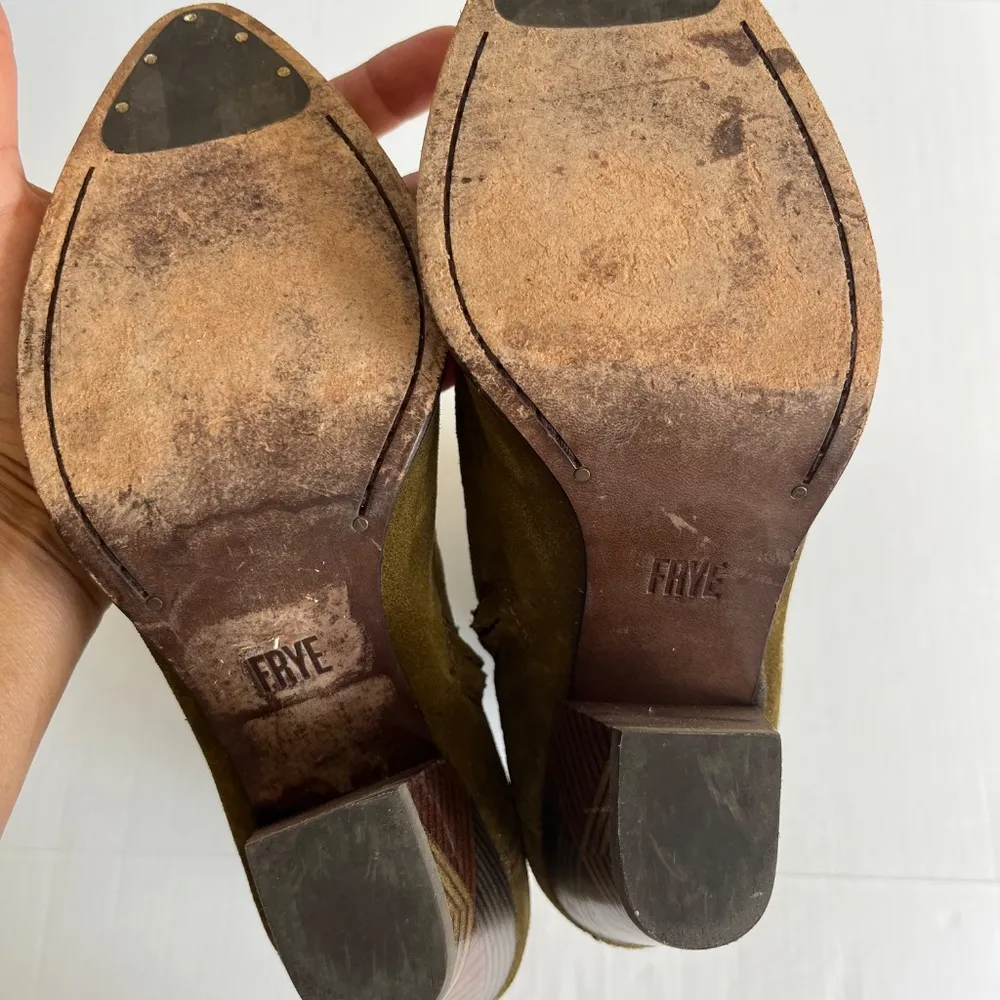 Frye Reed Sz 7M Olive‎ Green Suede Side Zipper Tall Casual Dress Heeled Boots - Image 11