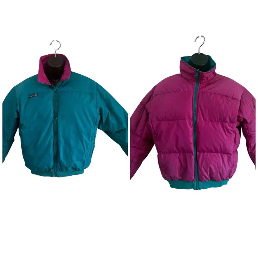Vintage Columbia Women’s Reversible Puffer Jacket Teal & Pink Down Size M - Image 2