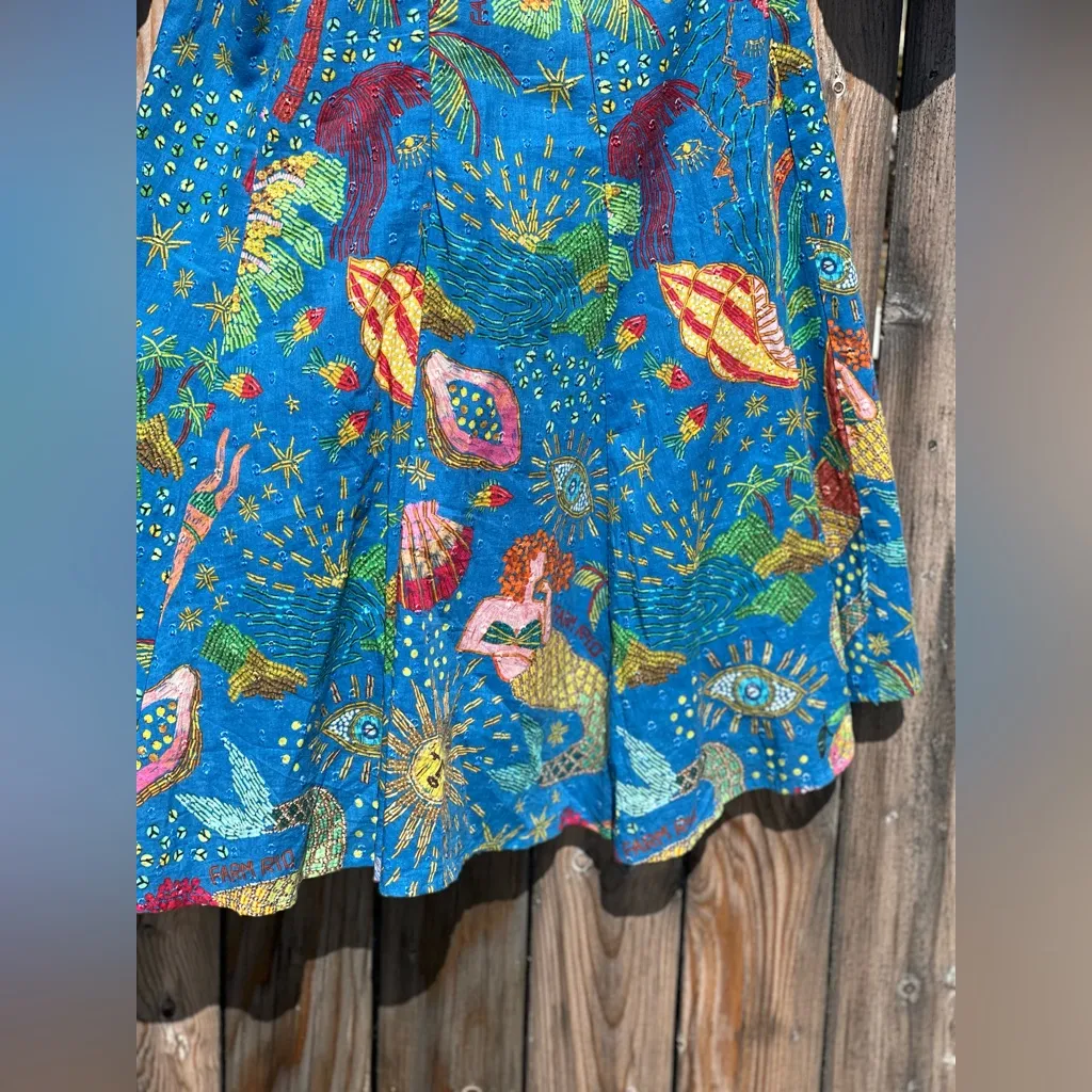 Farm Rio Embellished Lace Up Ocean Stories Printed Swiss Dot Cotton Mini Dress - Image 7