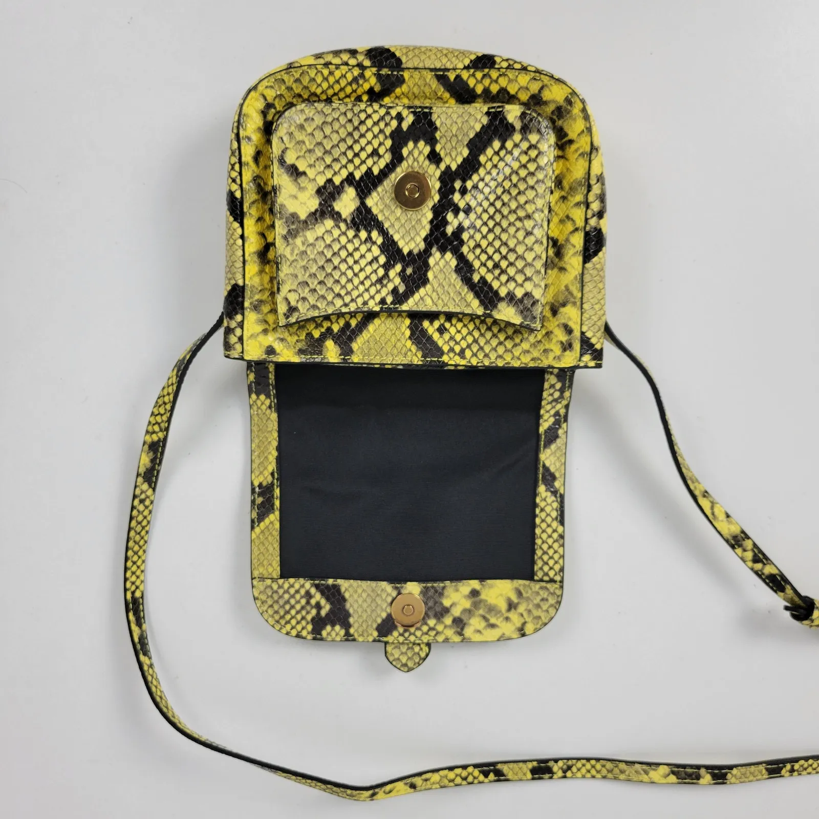 Banana‎ Republic Womens Saddle Crossbody Yellow Goat Leather Snakeskin Embossed - Image 3