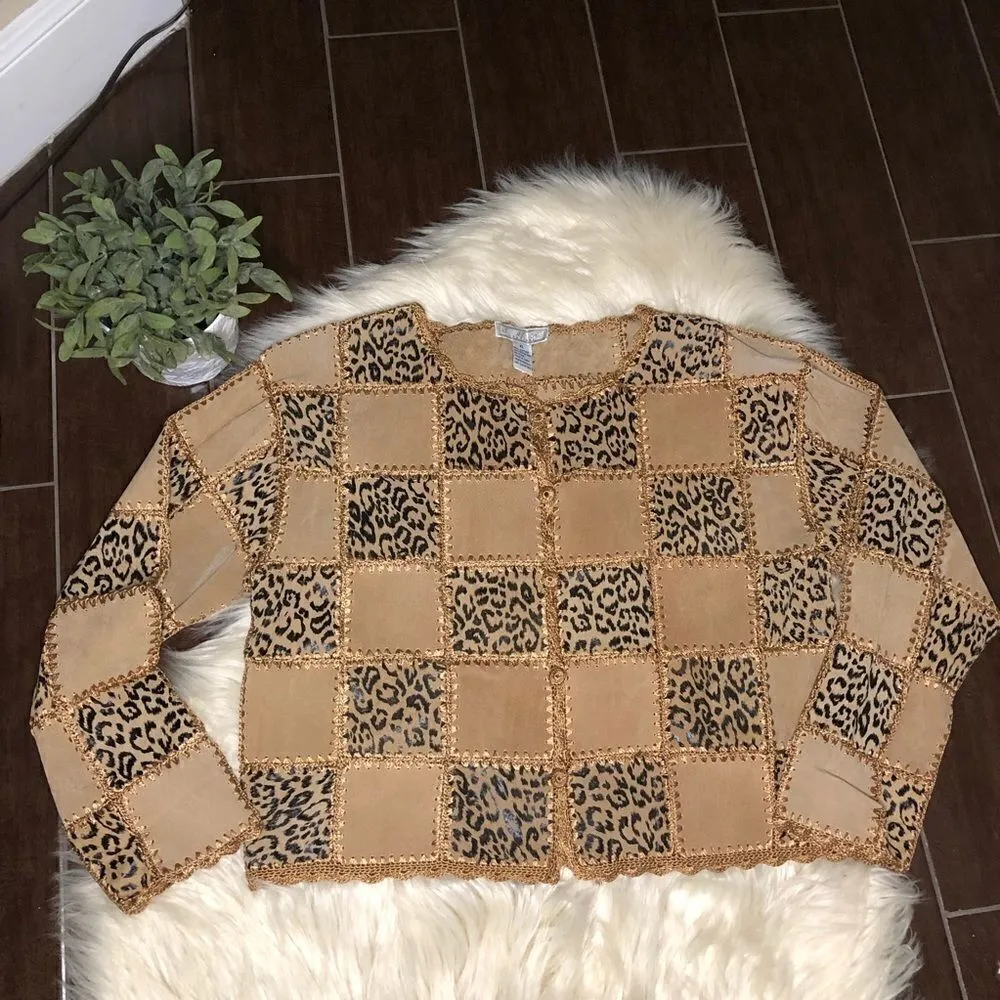 S.M.H Boutique leather patchwork blazer sz XL Tan - Image 2