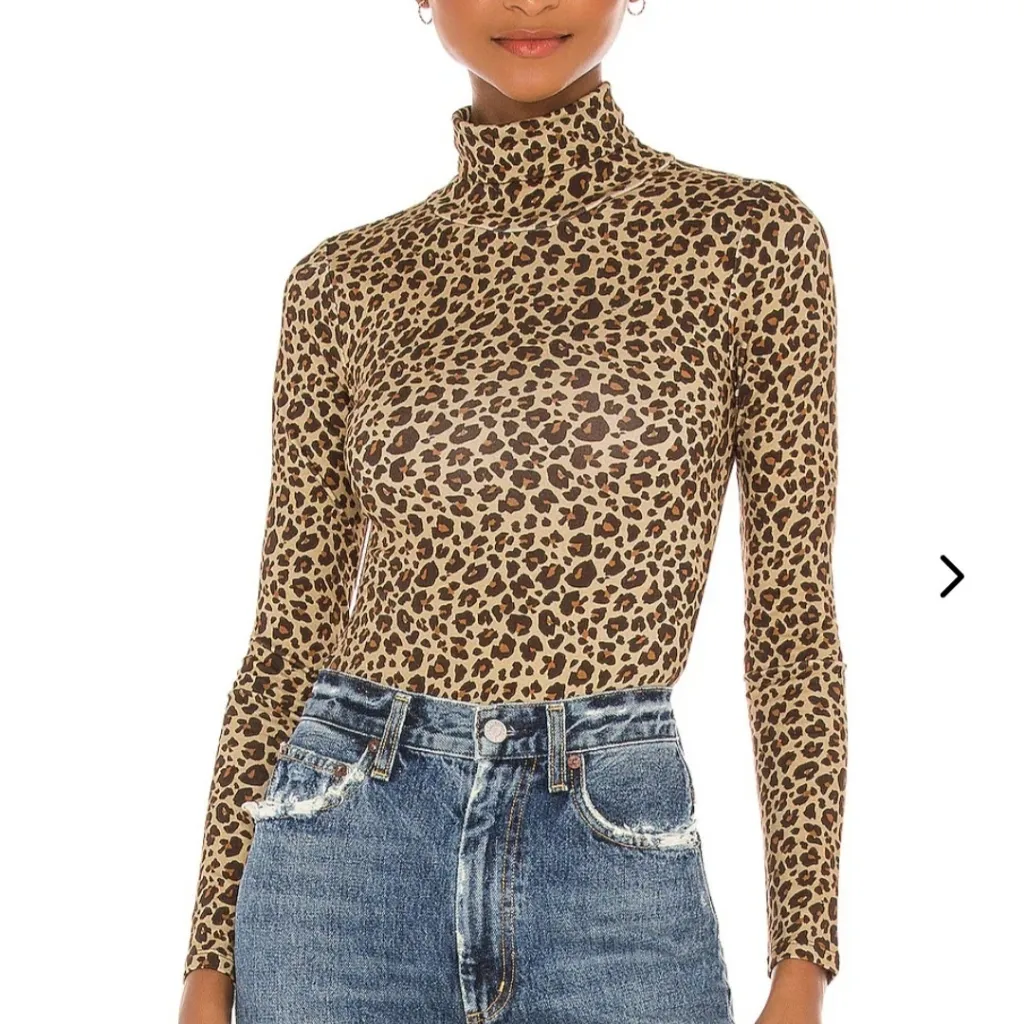 Lovers + Friends Turtleneck Leopard Print Bodysuit with Long Sleeves in Tan Smal - Image 4