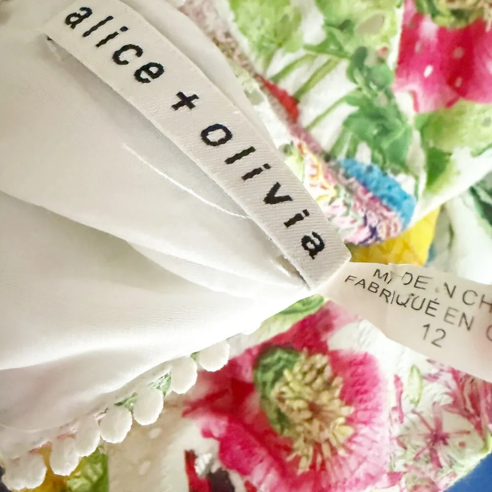 ALICE + OLIVIA | Crawford Sweetheart Mini Dress Smocked Puffed Sleeve | Size 12 - Image 9