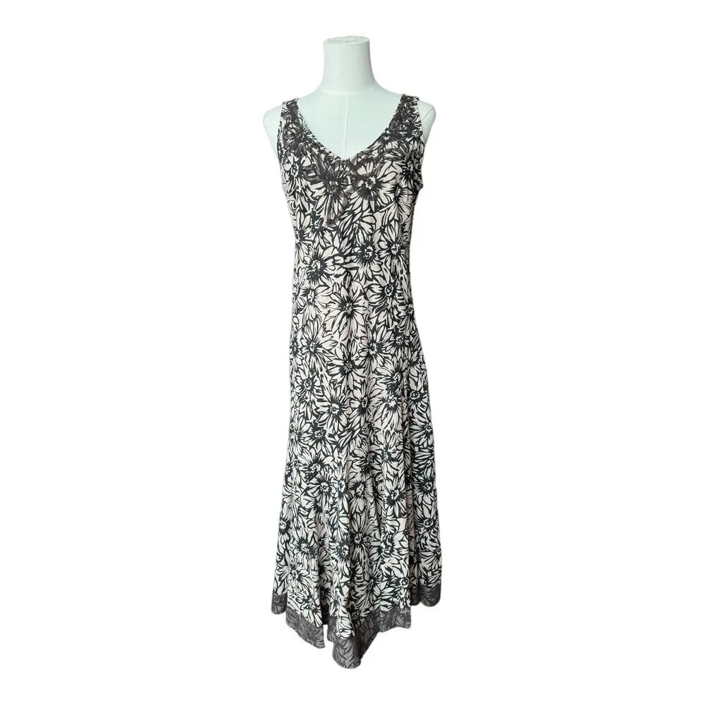 Per Una cotton sleeveless floral tan & black lace Godet dress size 8 USA - Image 4