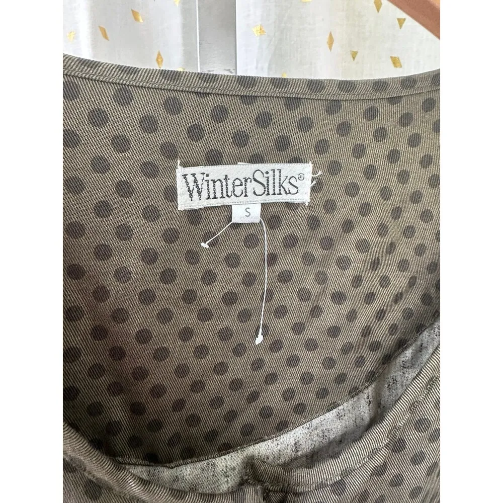 Vintage WinterSilks NWOT Women's Polka Dot Button Down Tie Belt Pockets Dress S Green - Image 5