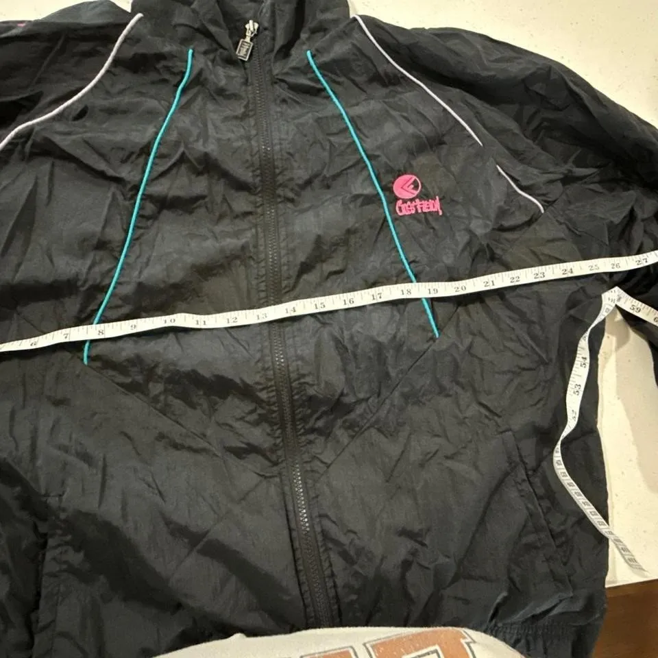 Vintage Cross Fusion Black Windbreaker Jacket 80s 90s Retro Nylon Zip - Image 7